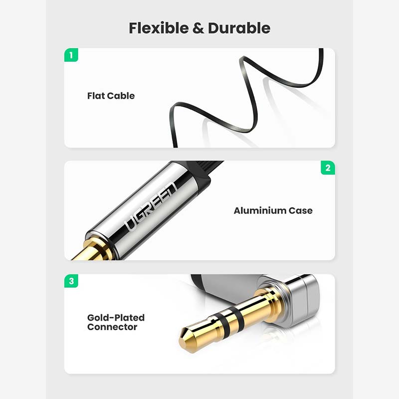 UGREEN 3.5mm Male to 3.5mm Male Straight to Angle Flat Cable 3M UGREEN 3.5mm Male to 3.5mm Male Straight to Angle Flat Cable 3M