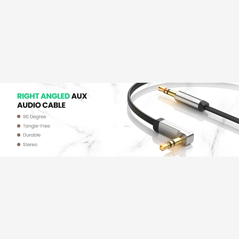 UGREEN 3.5mm Male to 3.5mm Male Straight to Angle Flat Cable 3M UGREEN 3.5mm Male to 3.5mm Male Straight to Angle Flat Cable 3M