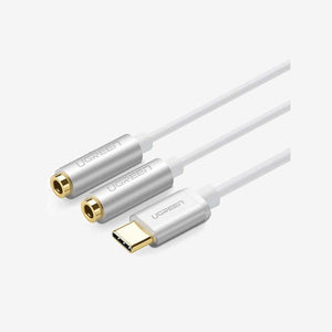 UGREEN USB Type C Male to 3.5mm 2 Female Audio Cable 25cm (Silver) alamat.me